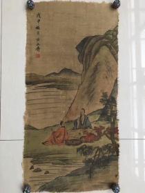 下乡有幸收来老画一幅，绢本墨笔，清代著名画家黄山寿大师真迹，画风高雅文气，清秀典雅，用笔简练流畅自然，色彩醇厚饱满，恬静优雅惬意惹人醉，尽显大师功底深厚，未装裱，略有虫蛀，更具沧桑岁月蹉跎，品相如图，包大开门纯手绘老货真迹，十分罕见，值得拥有！懂的来吧[握手]