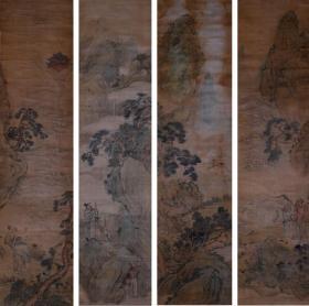 青绿山水人物四条屏    佚名     绢本    尺寸：185*45厘米