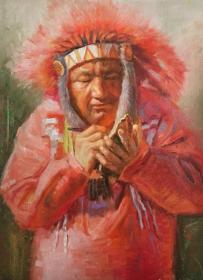 油画印第安人老头