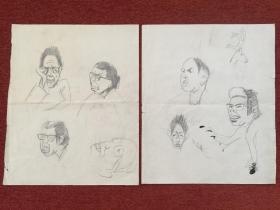 《四人帮》约1970年代末铅笔速写，两张纸双面画，27×22cm