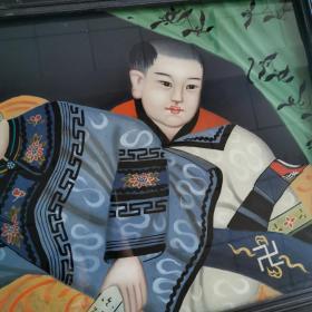 清代仕女童子图玻璃画古玩民俗人物故事古董装饰画怀旧老物件收藏