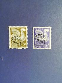 外国邮票 法国邮票 1959 预销邮票 高卢雄鸡 2枚（盖销票）
