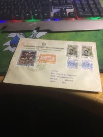 外国信封，意大利，贴5张意大利邮票，20200324