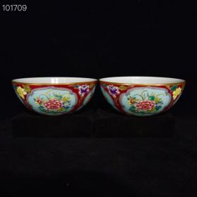 清雍正珐琅彩牡丹花卉纹碗，