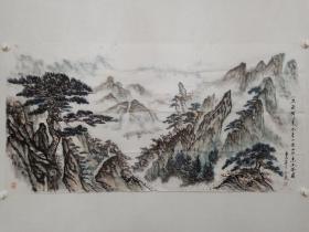 保真书画，迟金泉山水画《五岳归来不看山，黄山归来不看岳》，很好的一幅描绘黄山风景的山水画佳作，尺寸70×140cm