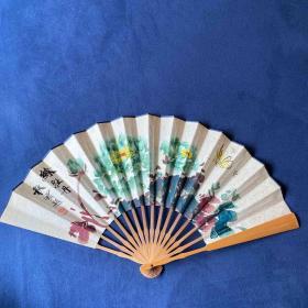 《绿牡丹》成扇 国画大师杨秋宝绘并题龚自珍诗一首