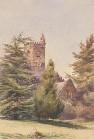 英国水彩原作 Margaret Forde Hancock - 1851 Watercolour, Church Study