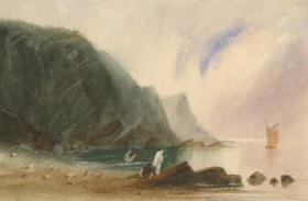 二十世纪初世纪英国水彩原作W. L. Down - Early 20th Century Watercolour, Coastal View with Boat