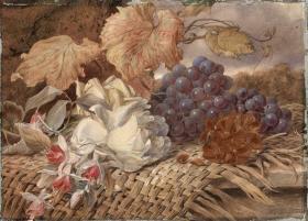 十九世纪初世纪英国水彩原作MARY ELIZABETH DUFFIELD 1819-1914 Watercolour Painting STILL LIFE FRUIT FLOWERS