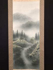 C35回流绢本手绘【山水】立轴，款印【寿道】绫裱实木轴头，品相好，画芯103*40㎝