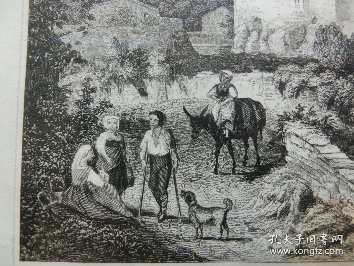 【百元包邮】《特里安古城堡》（DAS ALTE SCHLOSS VON TRIENT）钢版画 1859年 带卡纸装裱 （PM00744）