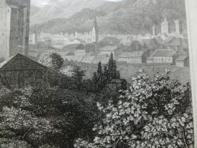 【百元包邮】《特里安古城堡》（DAS ALTE SCHLOSS VON TRIENT）钢版画 1859年 带卡纸装裱 （PM00744）