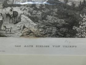 【百元包邮】《特里安古城堡》（DAS ALTE SCHLOSS VON TRIENT）钢版画 1859年 带卡纸装裱 （PM00744）