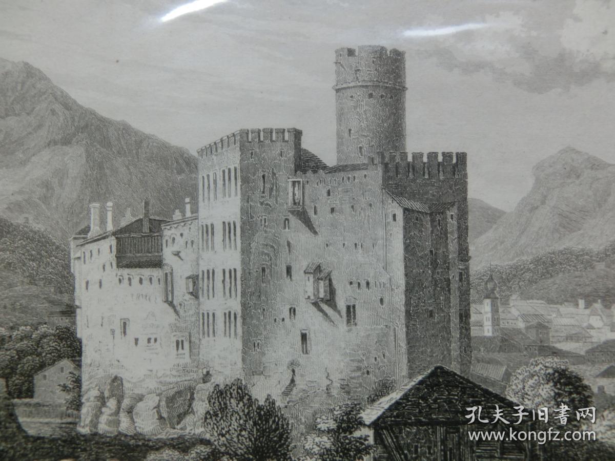 【百元包邮】《特里安古城堡》（DAS ALTE SCHLOSS VON TRIENT）钢版画 1859年 带卡纸装裱 （PM00744）