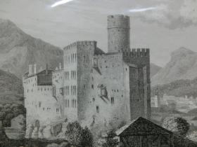 【百元包邮】《特里安古城堡》（DAS ALTE SCHLOSS VON TRIENT）钢版画 1859年 带卡纸装裱 （PM00744）