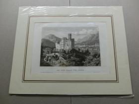 【百元包邮】《特里安古城堡》（DAS ALTE SCHLOSS VON TRIENT）钢版画 1859年 带卡纸装裱 （PM00744）