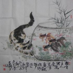 娄鹏画猫作品