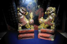 清代老木雕狮子木结子案头狮摆件文房清贡神像装饰 品相尺寸如图