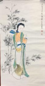 前辈藏品，包手绘。张大千*仕女1。（1899-1983）二十世纪中国画坛巨匠。画心100×50cm。买家自鉴，拍后不退不换，欢迎捡漏！