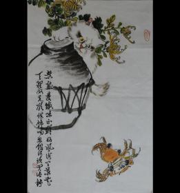 中国书画研究院梁老师.煮熟.宣纸画芯1,尺寸约68cm*45cm.赠送作品集彩页，拍卖区更多作品敬请关注。