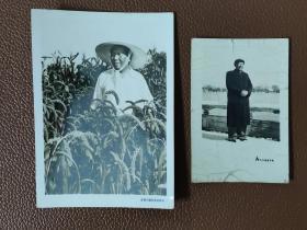 老照片：毛主席在桥上和田间的照片    共有2张合售    文件盒七