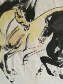 刘旦宅，双马图，飞黄腾达没裱