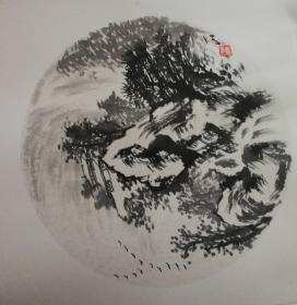 画家耿庆林老师手绘墨彩山水作品（卡纸画片11）尺寸50公分×50公分