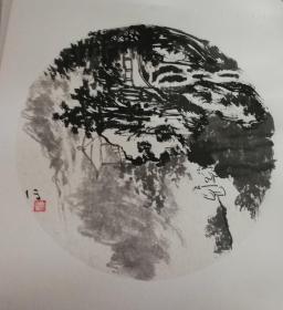 画家耿庆林老师手绘墨彩山水作品（卡纸画片12）尺寸50公分×50公分
