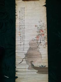 近代书画名家黄葆戉画《花壇》
尺寸：120㎝×45㎝