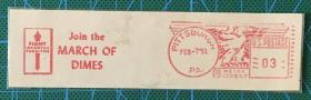 美国邮资机戳剪片：1951年参加1元廉价旅游观看古代战争喜剧