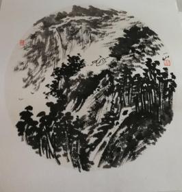 画家耿庆林老师手绘墨彩山水作品（卡纸画片18）尺寸50公分×50公分
