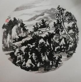 画家耿庆林老师手绘墨彩山水作品（卡纸画片25）尺寸50公分×50公分