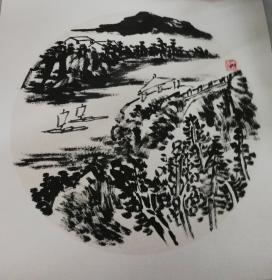 画家耿庆林老师手绘墨彩山水作品（卡纸画片27）尺寸50公分×50公分