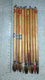 日本毛笔，老毛笔9支，松泉堂，长锋小狼毫。品相如图。有锋有尖(看图说话，已拍照清晰)。