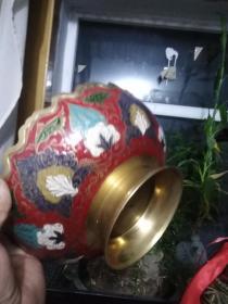 景泰蓝果盘 ，藏族风格，1.1公斤铜器