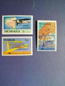 外国邮票  尼加拉瓜邮票  1975年  飞机 3枚（无邮戳新票)