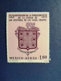 外国邮票    墨西哥邮票 1978年 拉斯卡拉斯城400周年 建筑 城徽 1全 （无邮戳新票)