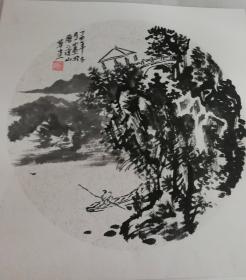 画家耿庆林老师手绘墨彩山水作品（卡纸画片19）尺寸50公分×50公分