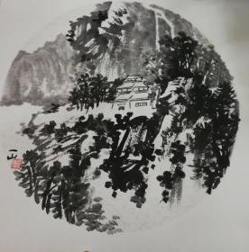 画家耿庆林老师手绘墨彩山水作品（卡纸画片26）尺寸50公分×50公分