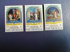 外国邮票  尼加拉瓜邮票  1975年 复活节 3枚（无邮戳新票)