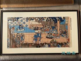 日本东大寺权威复刻 歌川国芳浮世绘 劝进帐800周年纪念 大判三联附原装木框