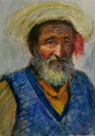 油画藏族老人