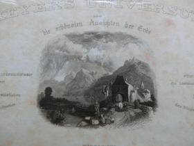 【百元包邮】《风景》钢版画  1838年 带卡纸装裱 （PM00919）