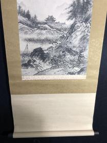 D17回流无款精品复制印刷品山水立轴，画芯28*45㎝，纸本绫裱，檀木轴头，品相好装裱好。