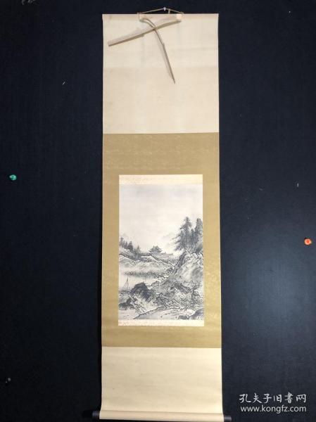 D17回流无款精品复制印刷品山水立轴，画芯28*45㎝，纸本绫裱，檀木轴头，品相好装裱好。