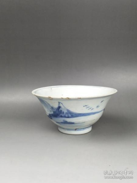 清早期青花山水碗