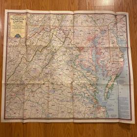 现货  特价地图national geographic美国国家地理1956年4月round about the nation's capital美国首都华盛顿及其周边