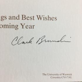 英国华威大学校长克拉克·布兰迪恩签名贺卡2张