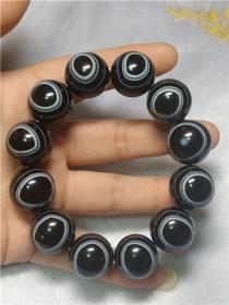 纯天然极品“黑乌金天眼玛瑙手链”，极为罕见黑乌金玛瑙手链，水头充足极品收藏，可遇不可求，绝世珍品一串