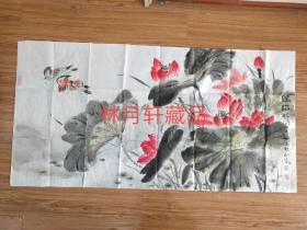 著名画家中国美协会员开封市美协副主席梁志超《红莲合欢图》精品